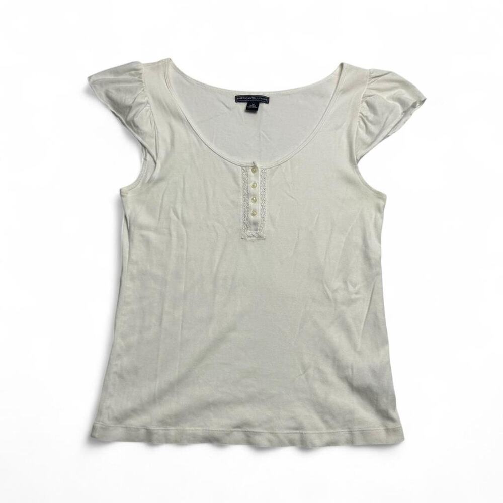American Living White Baby Doll Henley Short Sleeve Women size large 100% cotton - Picture 5 of 6